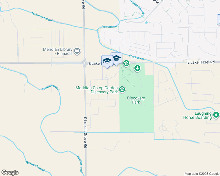 map of restaurants, bars, coffee shops, grocery stores, and more near 1599 East Via Roberto Lane in Meridian