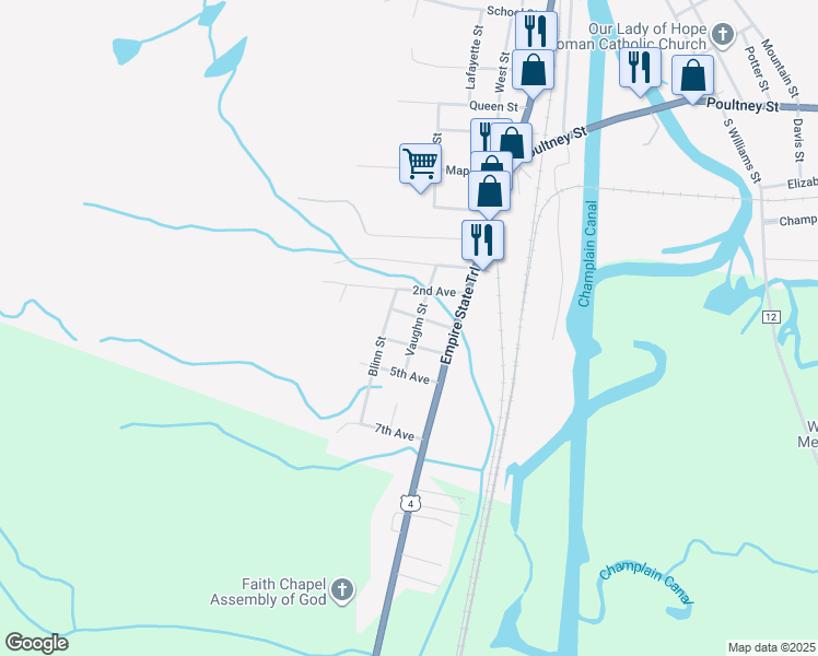 map of restaurants, bars, coffee shops, grocery stores, and more near 26 Vaughn Street in Whitehall