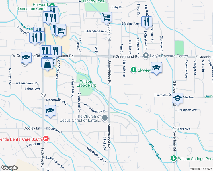 map of restaurants, bars, coffee shops, grocery stores, and more near 2687 SunnyRidge Road in Nampa