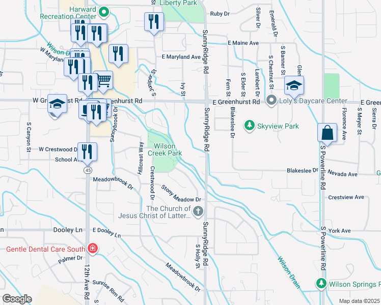 map of restaurants, bars, coffee shops, grocery stores, and more near 2687 SunnyRidge Road in Nampa