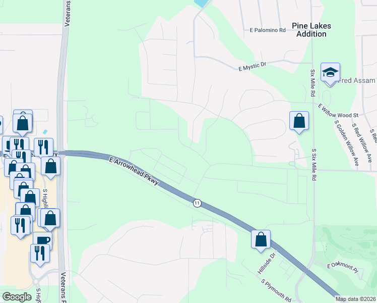 map of restaurants, bars, coffee shops, grocery stores, and more near 100 South Powder House Road in Sioux Falls
