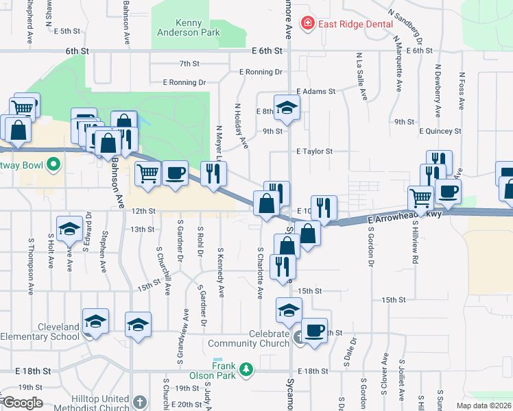 map of restaurants, bars, coffee shops, grocery stores, and more near 4306 East 10th Street in Sioux Falls