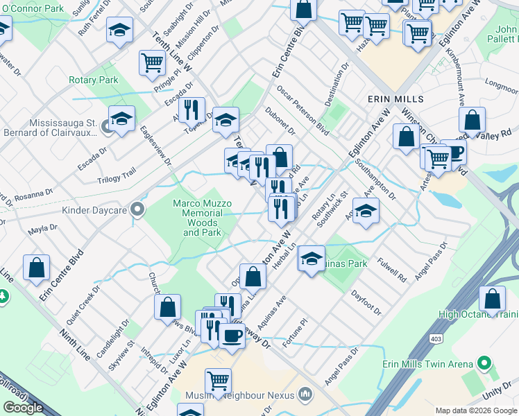 map of restaurants, bars, coffee shops, grocery stores, and more near 3219 Flagstone Drive in Mississauga