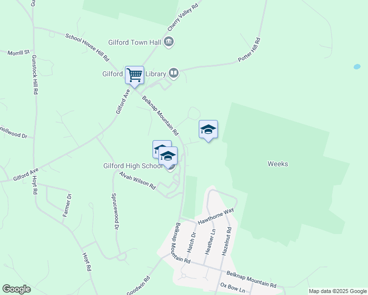 map of restaurants, bars, coffee shops, grocery stores, and more near 76 Belknap Mountain Road in Gilford