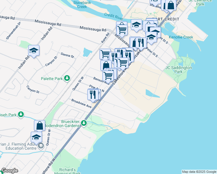 map of restaurants, bars, coffee shops, grocery stores, and more near in Mississauga
