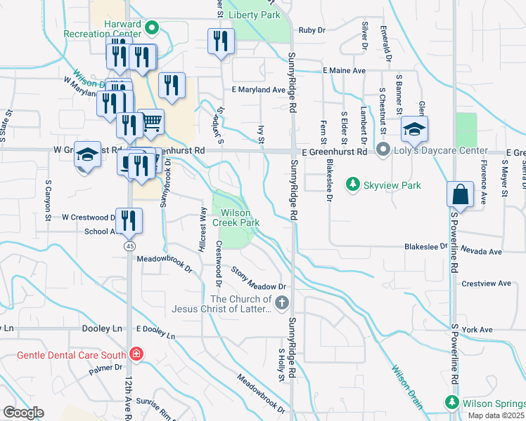 map of restaurants, bars, coffee shops, grocery stores, and more near 617 East Greenhurst Road in Nampa