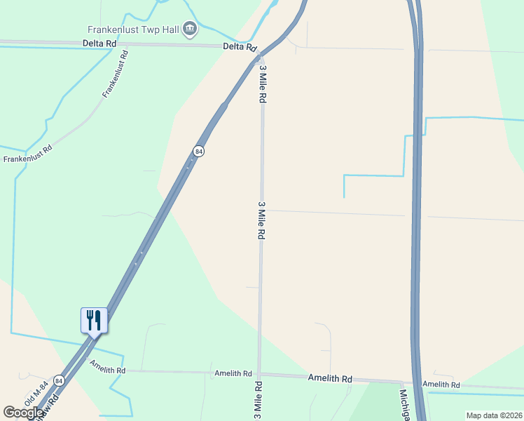 map of restaurants, bars, coffee shops, grocery stores, and more near 6751 3 Mile Road in Bay City