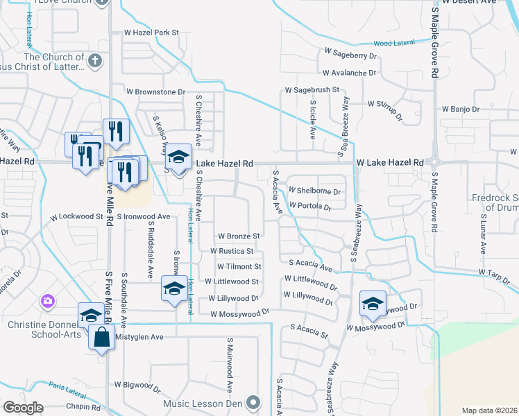 map of restaurants, bars, coffee shops, grocery stores, and more near 6423 South Mistyglen Avenue in Boise