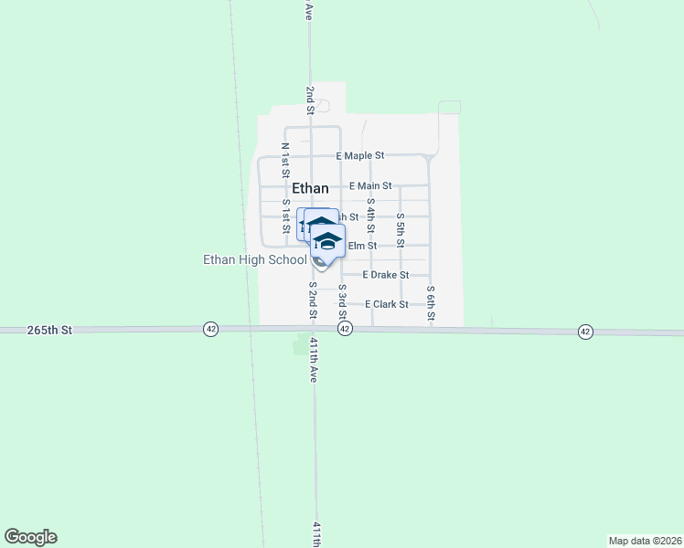 map of restaurants, bars, coffee shops, grocery stores, and more near 399 S 3rd St in Ethan