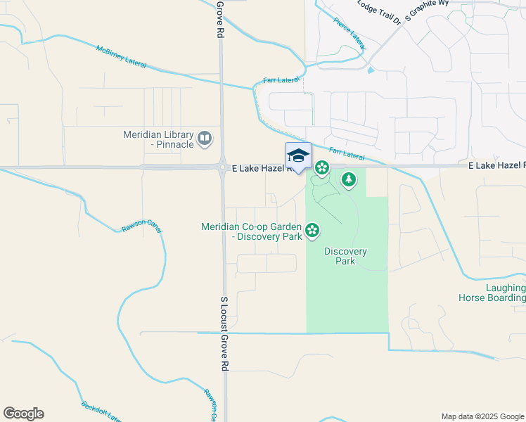 map of restaurants, bars, coffee shops, grocery stores, and more near 1599 East Via Roberto Lane in Meridian