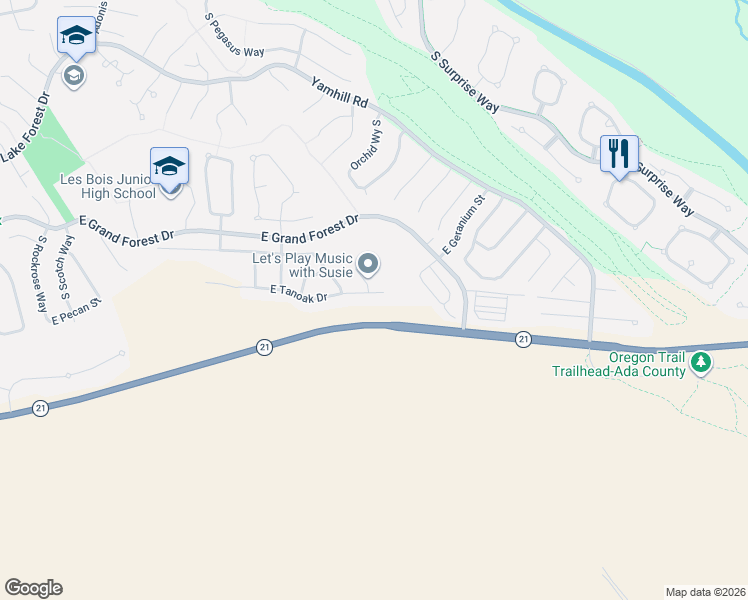 map of restaurants, bars, coffee shops, grocery stores, and more near 4841 East Tanoak Drive in Boise