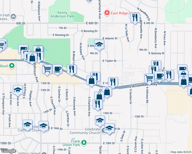 map of restaurants, bars, coffee shops, grocery stores, and more near 313 South Sycamore Avenue in Sioux Falls