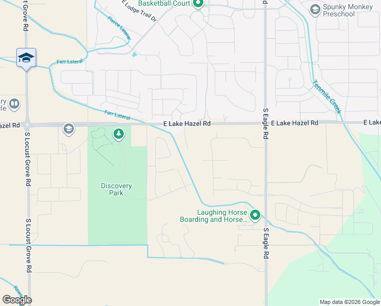 map of restaurants, bars, coffee shops, grocery stores, and more near 2625 East Lake Hazel Road in Meridian