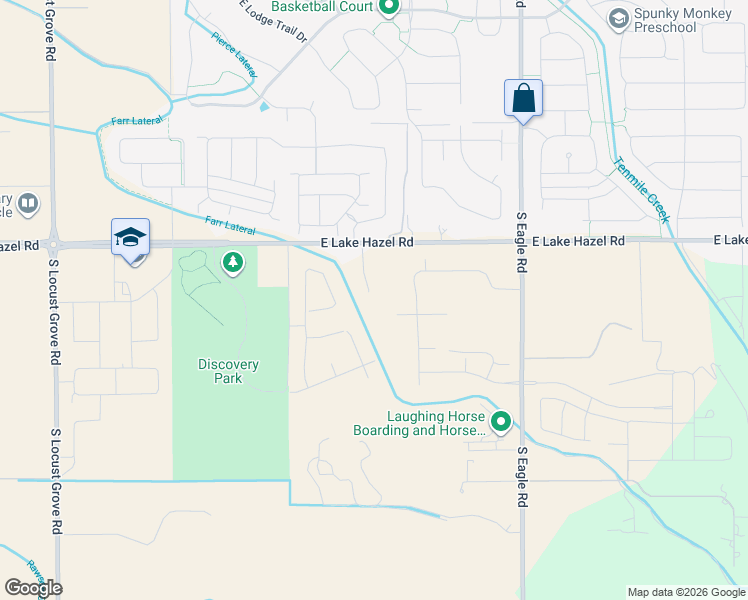 map of restaurants, bars, coffee shops, grocery stores, and more near 6519 South Raap Ranch Lane in Meridian
