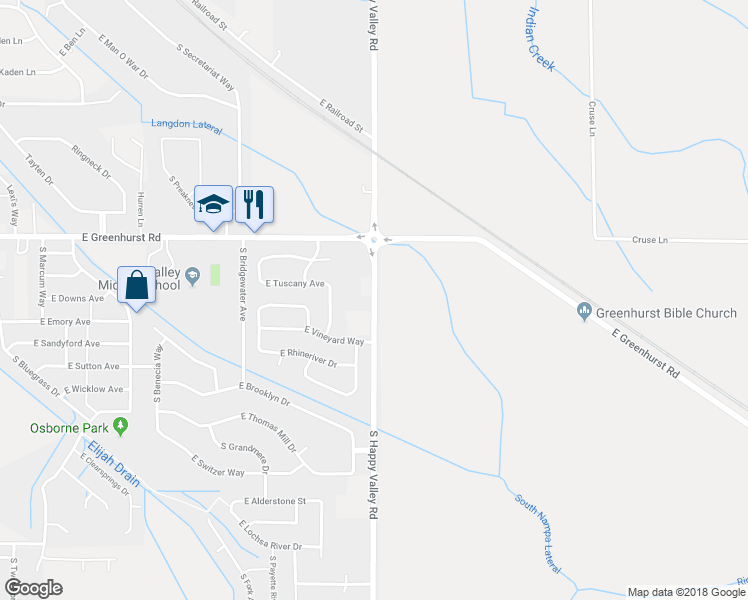 map of restaurants, bars, coffee shops, grocery stores, and more near 2491 South Happy Valley Road in Nampa
