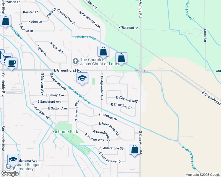 map of restaurants, bars, coffee shops, grocery stores, and more near 4328 East Jennifer Drive in Nampa