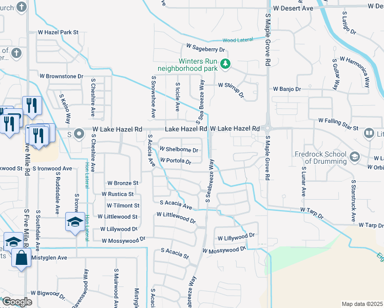 map of restaurants, bars, coffee shops, grocery stores, and more near 9517 West Shelborne Drive in Boise