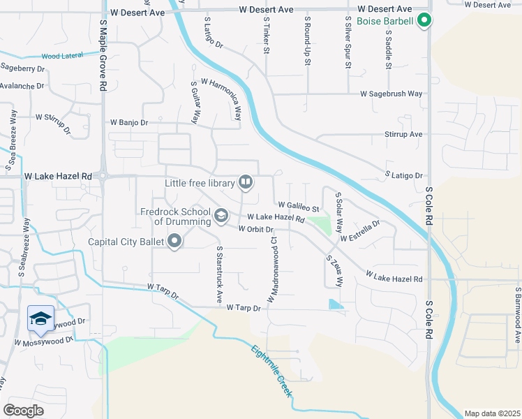 map of restaurants, bars, coffee shops, grocery stores, and more near 8235 West Galileo Street in Boise