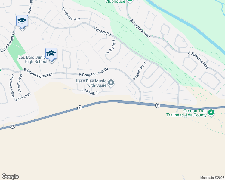 map of restaurants, bars, coffee shops, grocery stores, and more near 4841 East Tanoak Drive in Boise