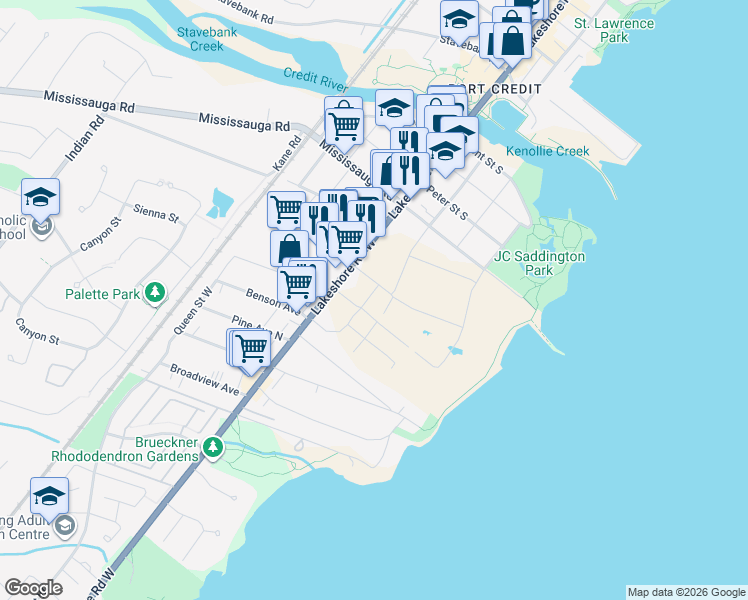 map of restaurants, bars, coffee shops, grocery stores, and more near 251 Masonry Way in Mississauga