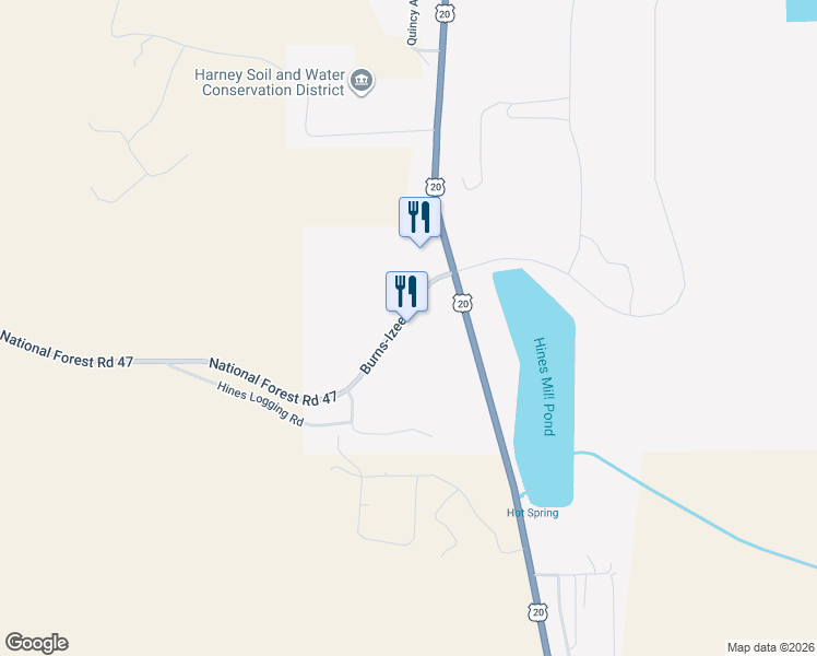 map of restaurants, bars, coffee shops, grocery stores, and more near 171 Hines Logging Road in Hines