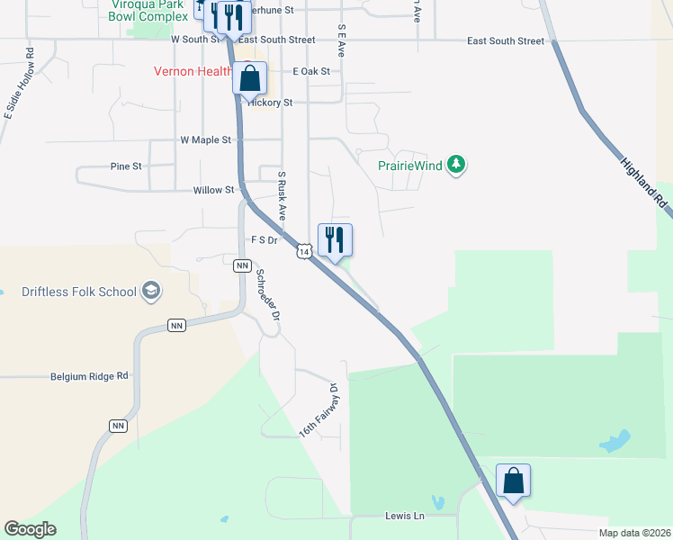 map of restaurants, bars, coffee shops, grocery stores, and more near 807 South Main Street in Viroqua