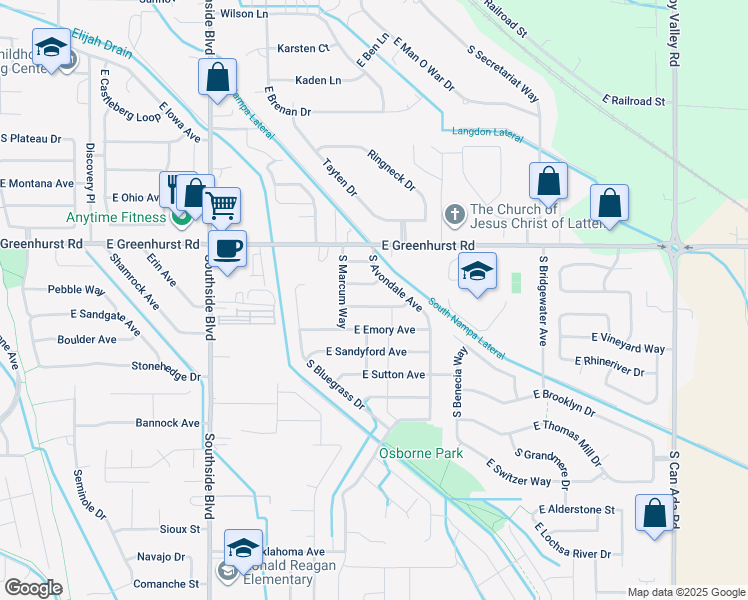 map of restaurants, bars, coffee shops, grocery stores, and more near 3610 East Downs Avenue in Nampa