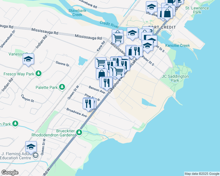map of restaurants, bars, coffee shops, grocery stores, and more near in Mississauga