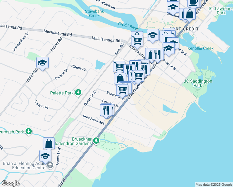 map of restaurants, bars, coffee shops, grocery stores, and more near in Mississauga