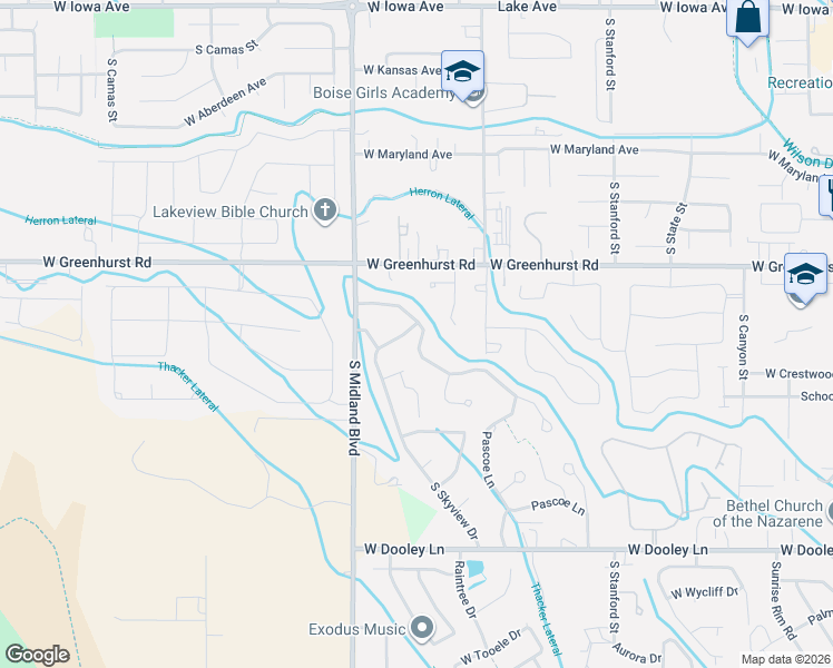map of restaurants, bars, coffee shops, grocery stores, and more near 2404 South Skyview Drive in Nampa