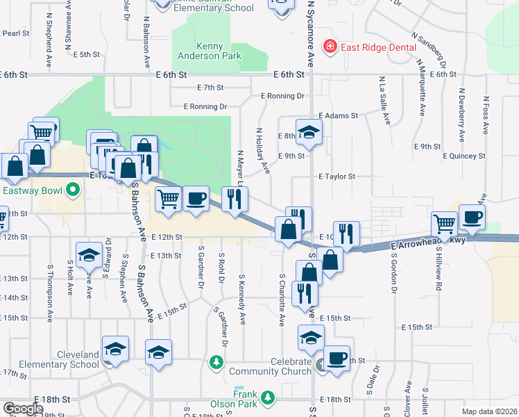 map of restaurants, bars, coffee shops, grocery stores, and more near 3600-4282 Highway 42 in Sioux Falls