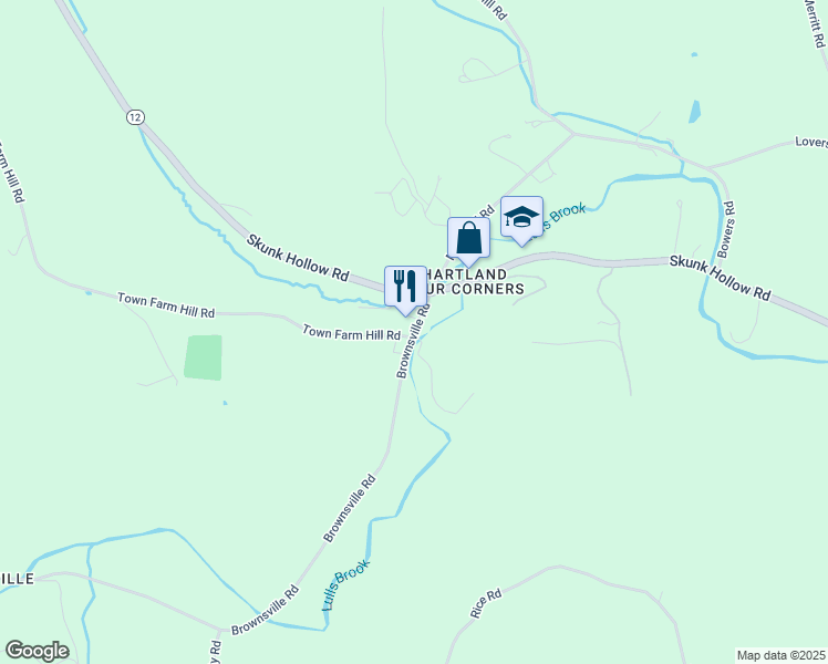 map of restaurants, bars, coffee shops, grocery stores, and more near 10 Town Farm Hill Road in Hartland