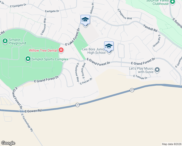 map of restaurants, bars, coffee shops, grocery stores, and more near 6255 South Shagbark Avenue in Boise