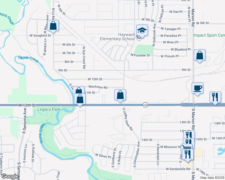map of restaurants, bars, coffee shops, grocery stores, and more near 6201-6499 Westview Road in Sioux Falls