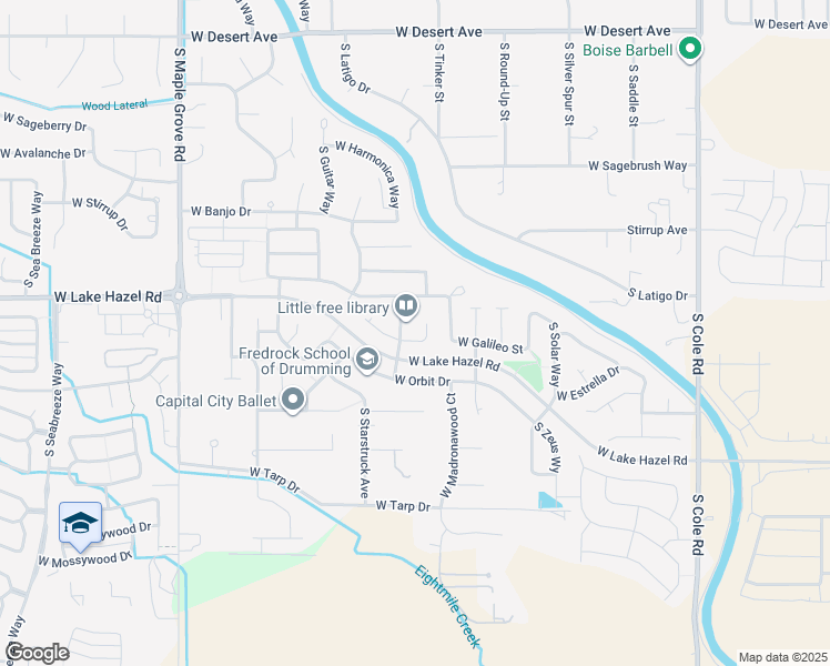 map of restaurants, bars, coffee shops, grocery stores, and more near 8235 West Galileo Street in Boise