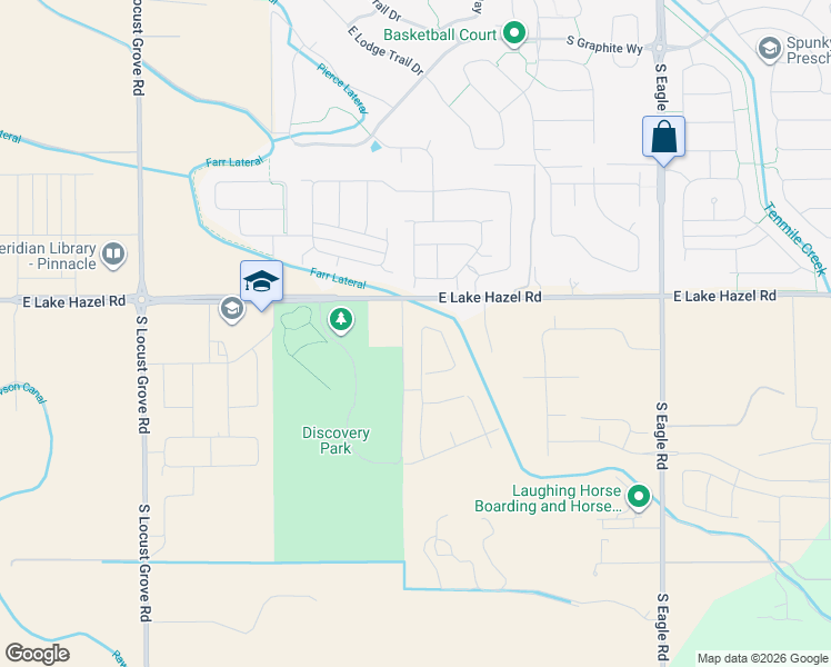map of restaurants, bars, coffee shops, grocery stores, and more near 2385 East Lake Hazel Road in Meridian