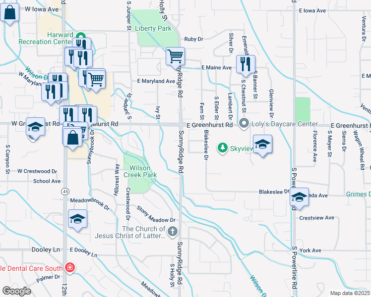 map of restaurants, bars, coffee shops, grocery stores, and more near 2345 South Garland Street in Nampa
