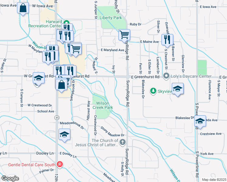 map of restaurants, bars, coffee shops, grocery stores, and more near 617 East Greenhurst Road in Nampa