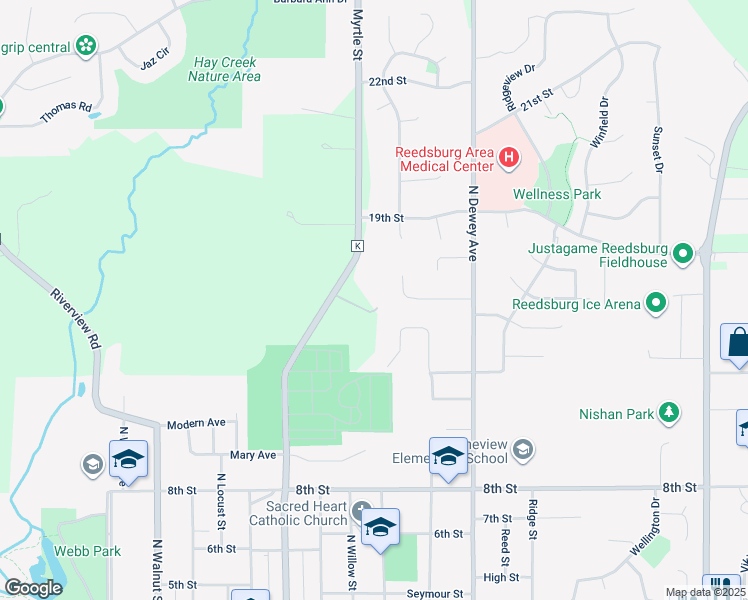 map of restaurants, bars, coffee shops, grocery stores, and more near S2740 County Road K in Reedsburg