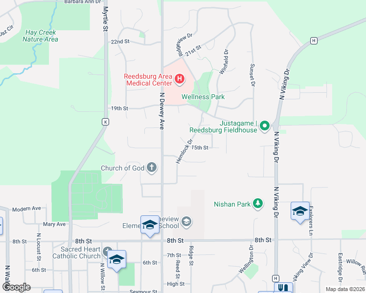 map of restaurants, bars, coffee shops, grocery stores, and more near 1133 14th Street in Reedsburg