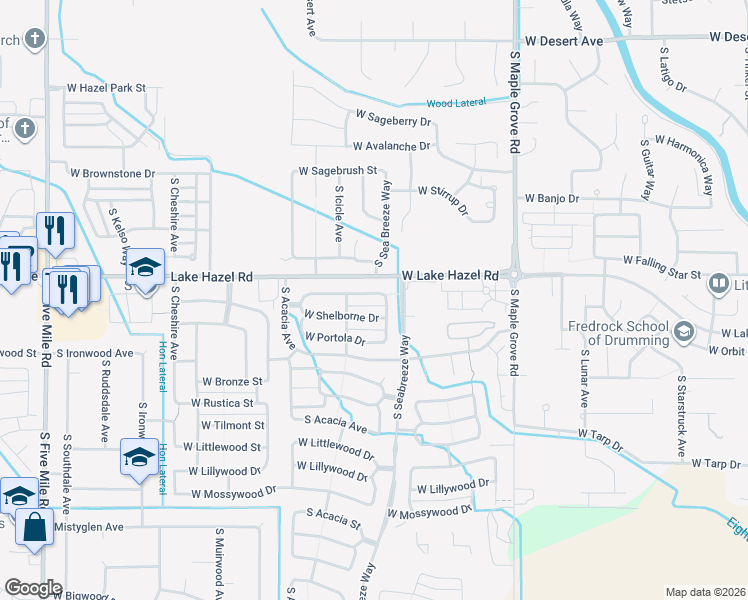 map of restaurants, bars, coffee shops, grocery stores, and more near 9547 West Shelborne Drive in Boise