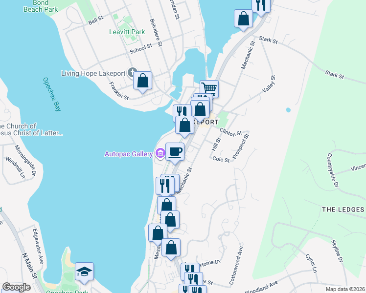 map of restaurants, bars, coffee shops, grocery stores, and more near 62 Doris Ray Court in Laconia