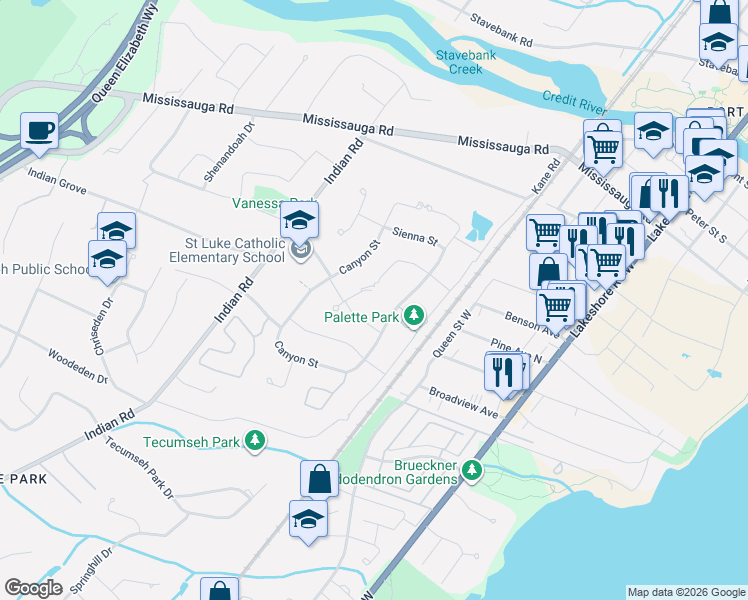 map of restaurants, bars, coffee shops, grocery stores, and more near 678 Saint Nicholas Court in Mississauga