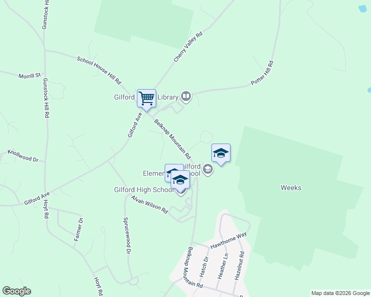 map of restaurants, bars, coffee shops, grocery stores, and more near 40 Belknap Mountain Road in Gilford