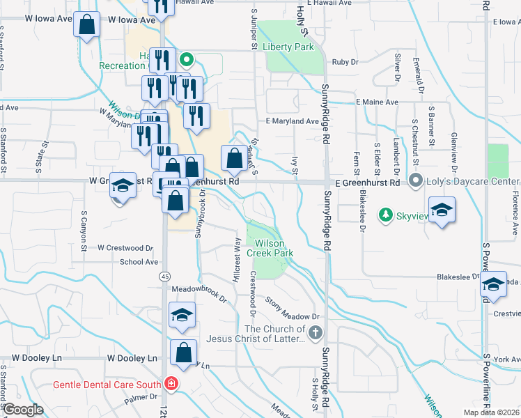 map of restaurants, bars, coffee shops, grocery stores, and more near 2313 River Oaks Court in Nampa