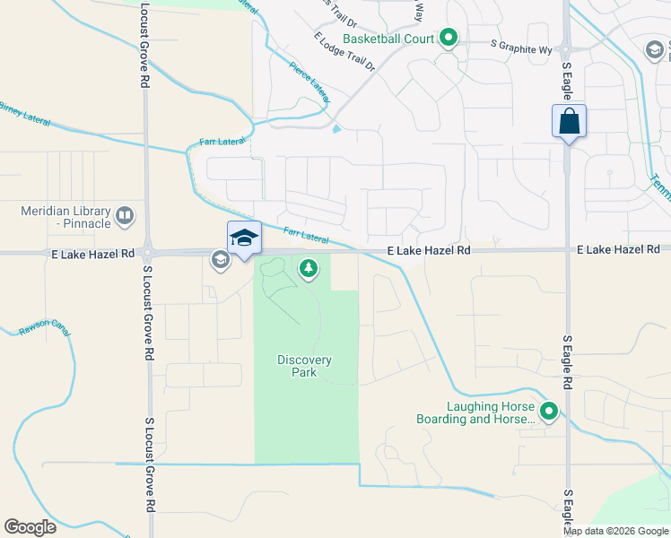 map of restaurants, bars, coffee shops, grocery stores, and more near 2385 East Lake Hazel Road in Meridian