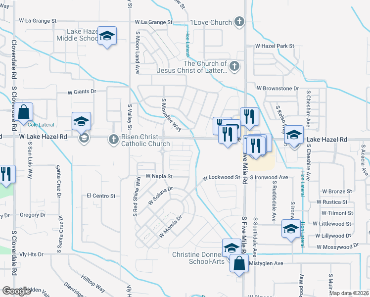 map of restaurants, bars, coffee shops, grocery stores, and more near 6164 South Rising Sun Way in Boise