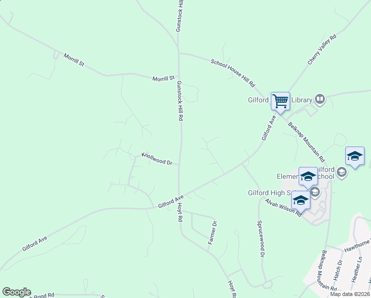 map of restaurants, bars, coffee shops, grocery stores, and more near 43 Gunstock Hill Road in Gilford