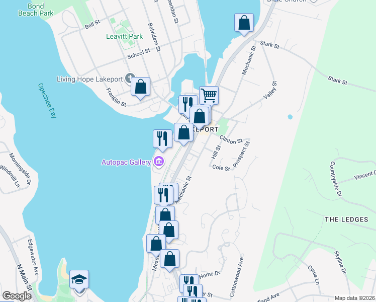 map of restaurants, bars, coffee shops, grocery stores, and more near 743 Union Avenue in Laconia