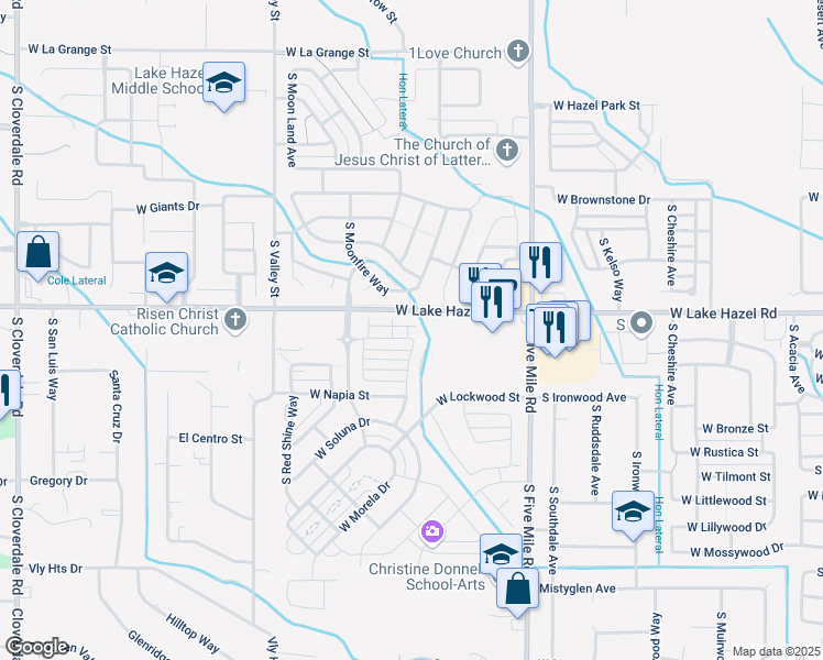 map of restaurants, bars, coffee shops, grocery stores, and more near 6164 South Rising Sun Way in Boise